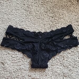 NWOT Victoria's Secret Black Strappy Satin Cheeky Panties